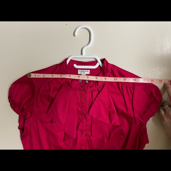 Fitted Red Button Down Top with Ruffles - Picture 11 of 11